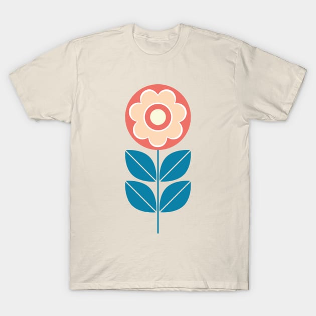 Retro Geometric Flower 5 in Celadon Blue, Peach, Salmon and Yellow T-Shirt by tramasdesign